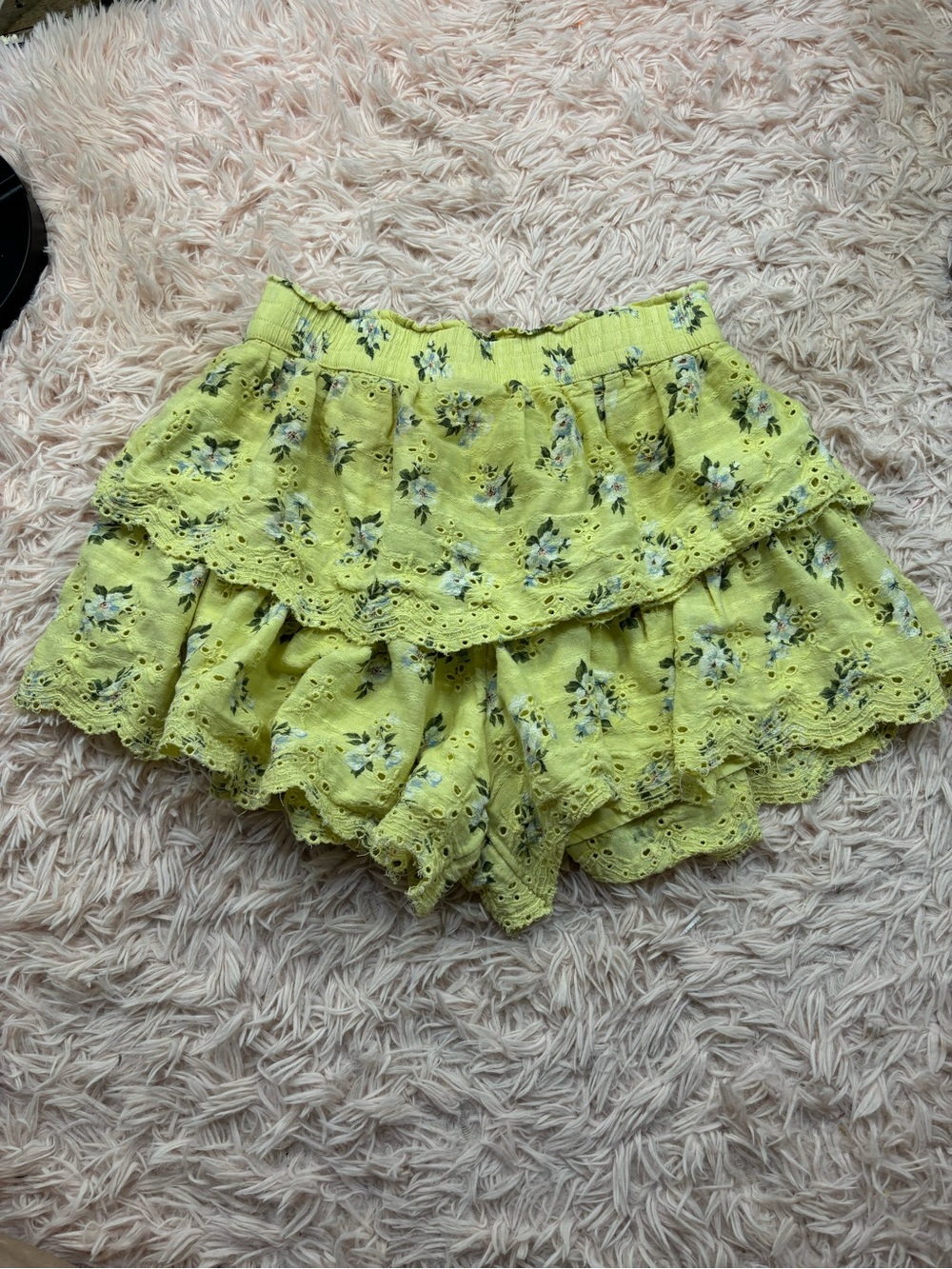 American Eagle Outfitters Lime Floral Eyelet Layered Skort Shorts